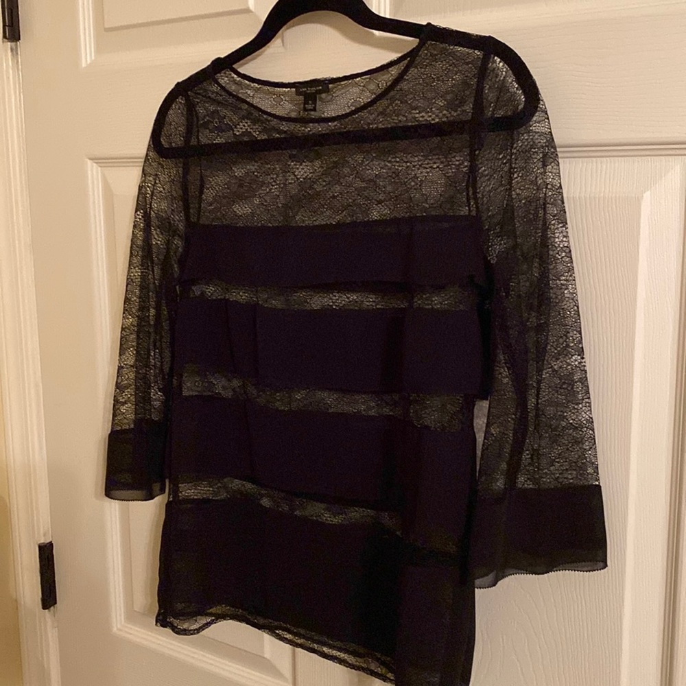 Ann Taylor black lace blouse 3/4 sleeve size small